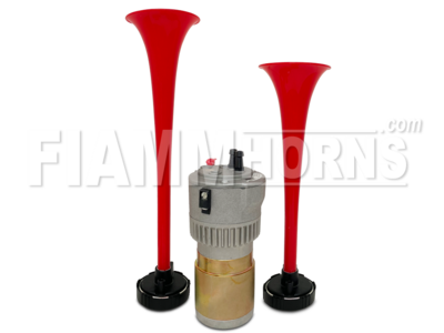 24V Fanfare Druckluft Horn Doppel Hupe für LKW E-Prüfzeichen E32 58/64cm  Chrom